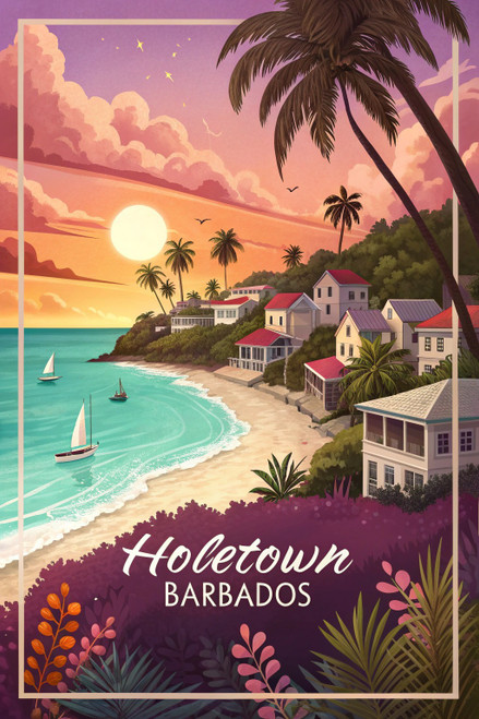 Holetown Barbados Tropical Paradise Travel Poster - Beach Vibes Art Print Poster