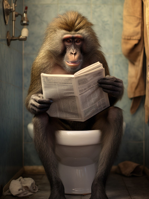 Baboon on Toilet 3by4 Poster Canvas Funny Annimals Pritnt A0 A1 A2 A3 A4 A5 A6