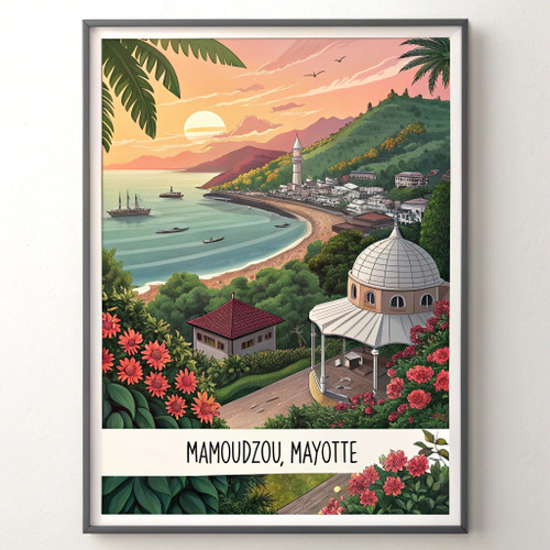 Captivating Mamoudzou Mayotte Travel Poster - Vibrant Island Culture Art Print P