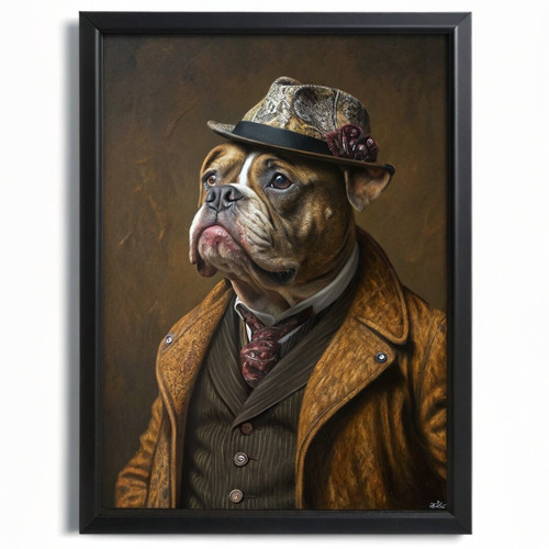 Vintage XL Bully Wall Art Bulldog In A Suit Print Retro Dog Picture Art Print (2