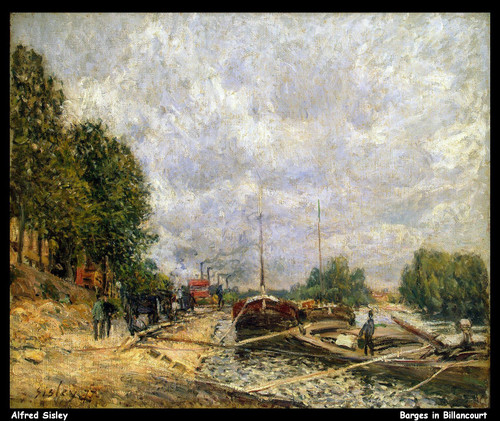 alfred-sisley--barges-in-billancourt_11214469496_o(1) Poster Canvas Movie Film P