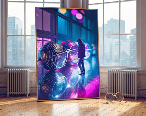 Retro_Disco_Ball_Sunglasses__Disco_Ball_Wall_Art__Trendy_Wall_Art__Eclectic_art_
