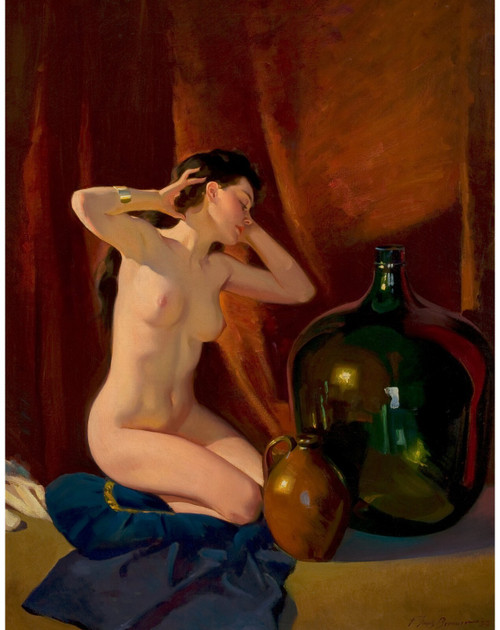 PinUp Girl - FREDERICK SANDS BRUNNER Pensive Art Deco Nude Poster Canvas Movie F