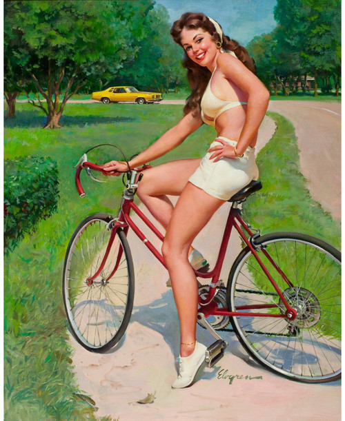 Pinup Girl - Girl on Bicycle 1975 Poster Canvas Picture Art Movie Car Game Film