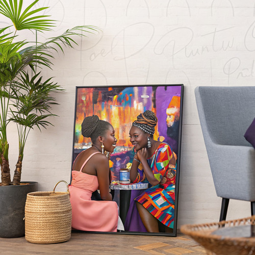 Girlfriends Digital Printable Wall Art Black Friends at a Bar Poster African Ame