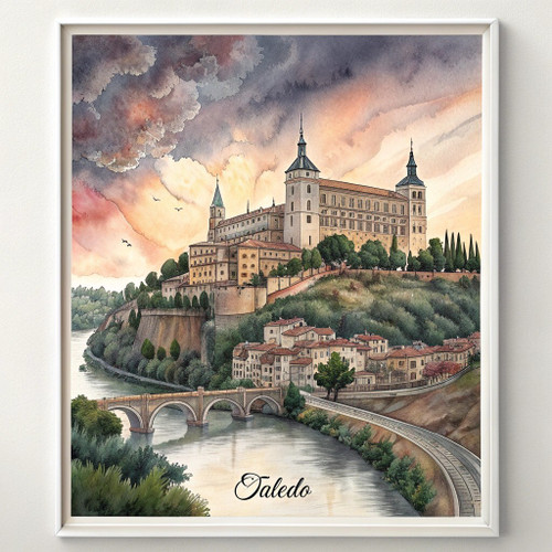Captivating Toledo Spain Travel Poster- Majestic Alcazar Watercolor Art Print Po Captivating Toledo Spain Travel Poster- Majestic Alcazar Watercolor Art Print Po