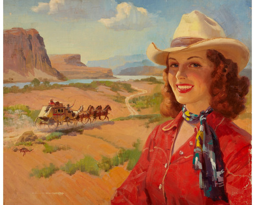 FREDERIC KIMBALL MIZEN Cowgirl and Stagecoach Poster Canvas Movie Film Print A0