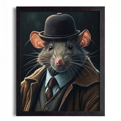 Vintage Rat Wall Art Cute Rat Portrait Retro Painting Rat Mobster Poster Print (