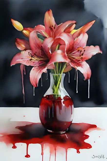 Bloody FLowers Sunflowers Lilies Daffodils Watercolour set of 3 Triptych Art p3
