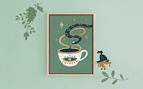 Tea Leaves Snake Eye Cup Art Print - Unframed A6 A5 A4 A3 A2 A1 - Spells Witchy