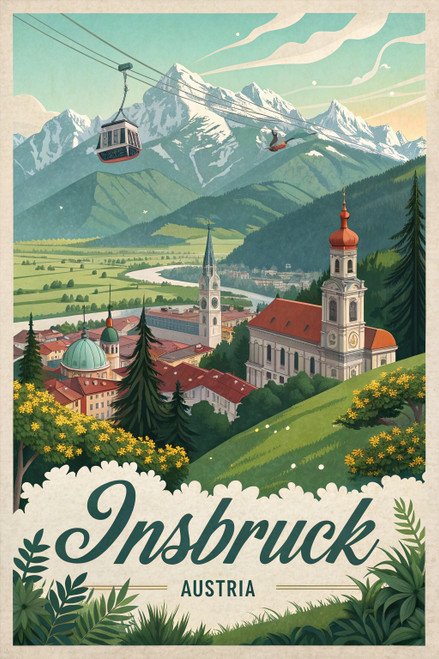 Innsbruck Austria Majestic Alpine Views - Vintage Travel Poster Art Print Poster