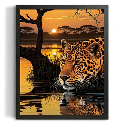 Black And Orange Wall Art Leopard Print African Safari Decor Wild Cat Artwork (3