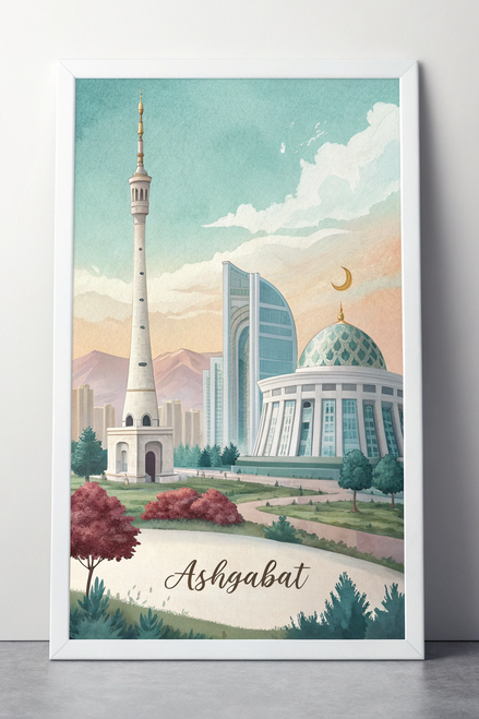 Majestic Ashgabat Turkmenistan Travel Poster - Neutrality Arch Art Print Poster