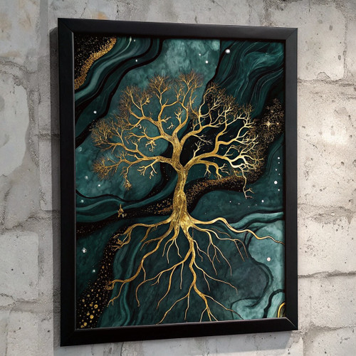 Golden Tree of Life Poster Wall Art Prints for Living Room Pictures Abstract Art