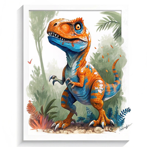 Colourful T-Rex Art Print Nursery Wall Art Framed T-Rex Dinosaur Animal Print (3