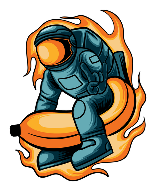 211. Astronaut adventure with banana rocket sticker Fun Gift Poster Canvas Print