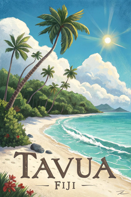 Tropical Tavua Fiji - Serene Beaches and Palm Trees Travel Poster Poster Movie F