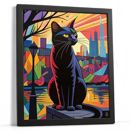 Black Cat Print Colourful Cat Wall Art Decor Cat Gift Surreal Black Cat Artwork