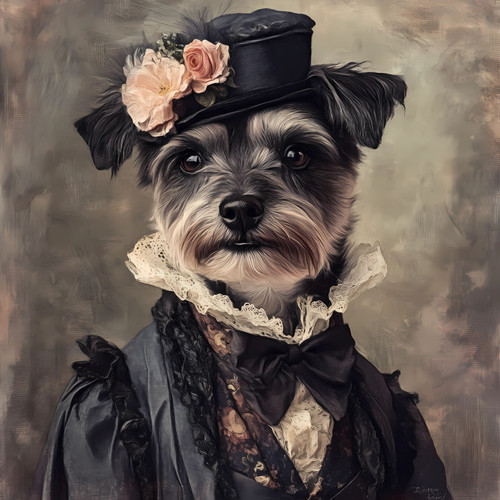 a small dog with a detailed and stylized appearance. Poster Canvas Print Art Pai