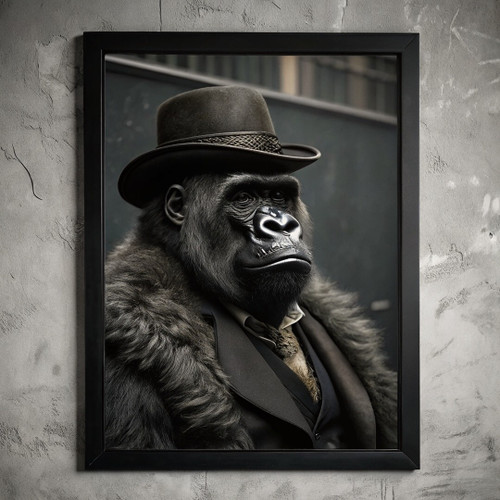 Vintage Gorilla Art Print Steampunk Wall Art Black White Animal Portrait Print P