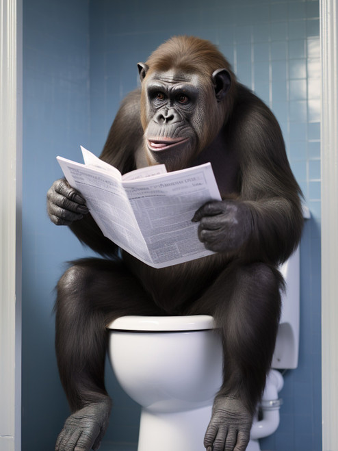 Bonobo on Toilet-6--3by4 Poster Canvas Funny Annimals Pritnt A0 A1 A2 A3 A4 A5 A