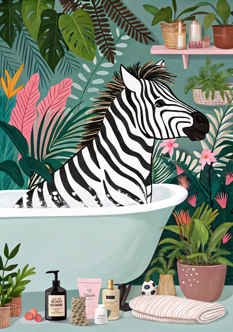 Zebra in bathtub 4 bathroom animal print maximalist bath wallart tropical safari