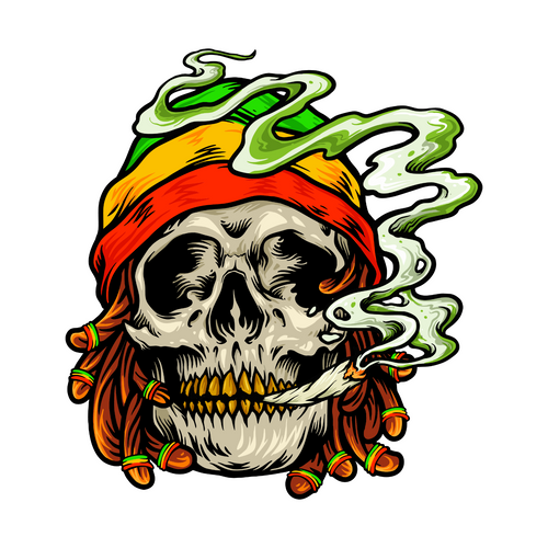 Weed Skull Smoke Cannabis Jamaican Hat Poster Canvas Movie Film Print A0 A1 A2