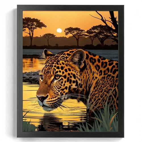 Black And Orange Wall Art Leopard Print African Safari Decor Wild Cat Artwork (1