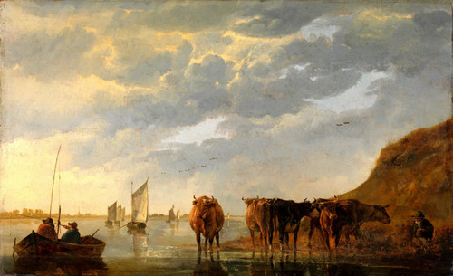 CUYP, Aelbert - A Herdsman with Five Cows by a River Poster Canvas Movie Film Pr