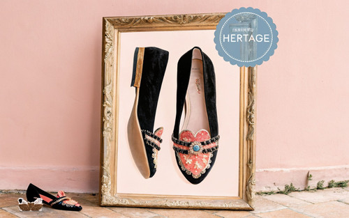 Vintage Archive Embroidered Dancing Slipper Floral Art Print - Unframed A6 A5 A4