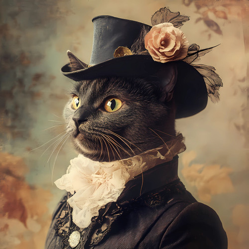 Gentleman Cat in Top Hat whit flower and Victorian Suit Art Gallery Poster Canva