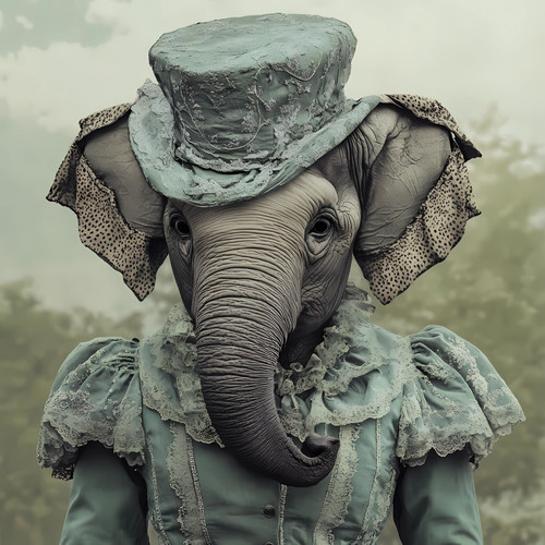Lady Elephant whit outfit is a blend of lace and a top hat, Art Gallery Poster C