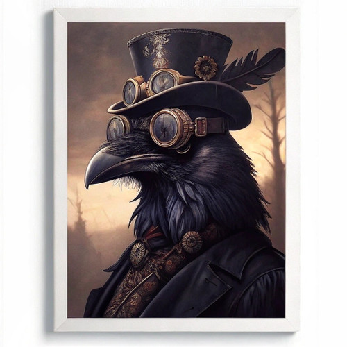 Avian Explorer Victorian Raven with Goggles Art Print for Home Decor Gift Art (3