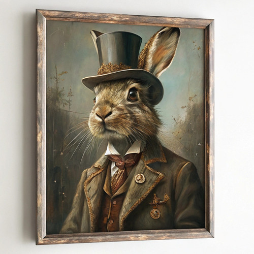 0_Gentleman Hare wearing clothes Wall Art Print Vintage Painting Style Portrait