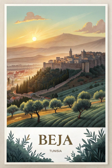 Captivating Béja Tunisia Travel Poster - Majestic Landscape Art Print Poster Mov