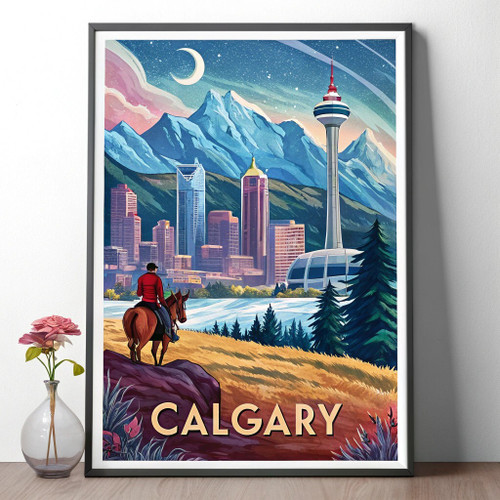 Calgary, Canada Travel Poster - Rocky Mountain Skyline Art Print Poster Canvas M