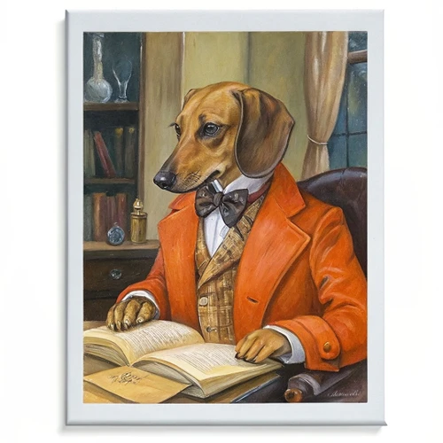 Vintage Dachshund Print In A Suit Painting Animal Wall Art Dachsund Picture Home