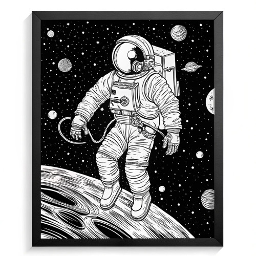 Black And White Wall Art Astronaut Print Monochrome Space Art Drawing (3) Poster