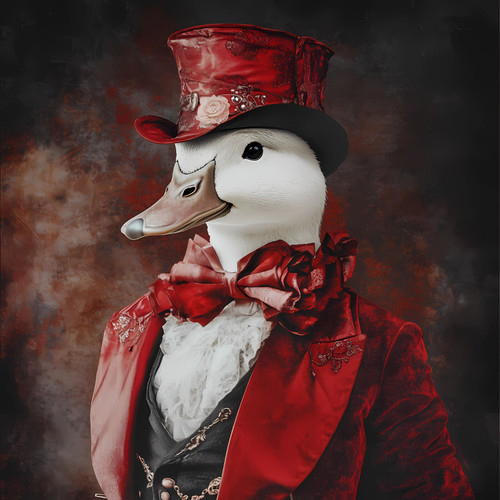 Gentelman duck in red suit and Top hat Poster Canvas Print Art Painting Decor Re