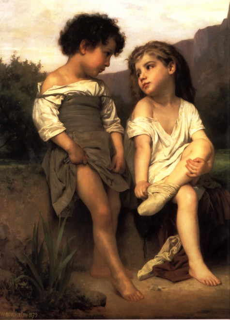 William Adolphe Bouguereau - At the Edge of the Brook 1879 Poster Canvas Movie F