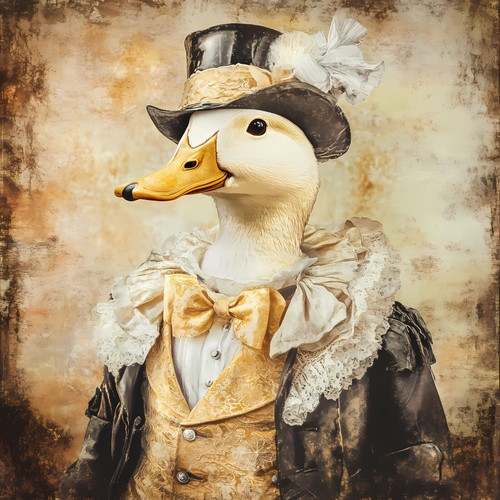 Gentelman duck styled after Victorian fashion, with a top hat featuring a decor
