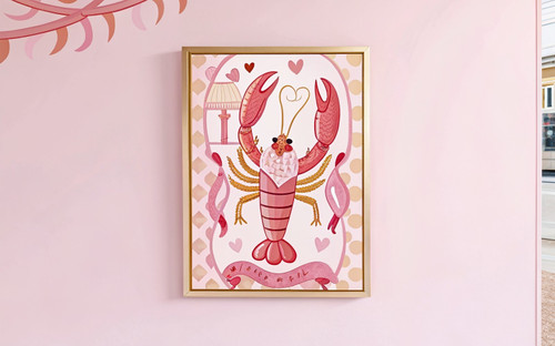 A Whole Lobster Love Galentines Kitsch Checkerboard Art Print - Unframed A6 A5 A