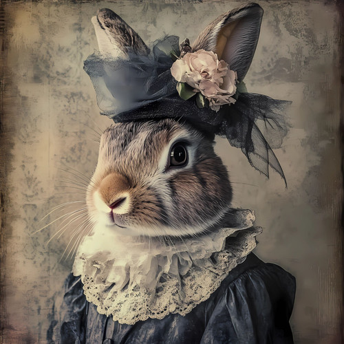 Lady Rabbit in a detailed head accessory, featuring a black lace-like structure