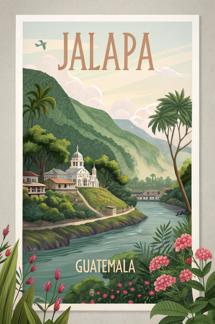 Vibrant Jalapa City Guatemala Travel Poster - Exotic Landscape Art Print Poster Vibrant Jalapa City Guatemala Travel Poster - Exotic Landscape Art Print Poster