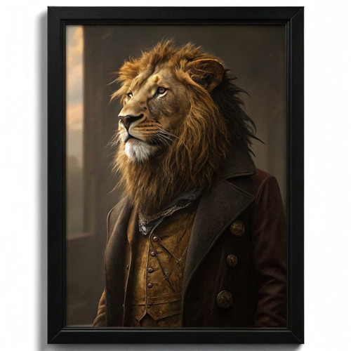 Victorian Lion Print Animal Wall Art Framed Picture Lion Artwork Big Cat Gift (1