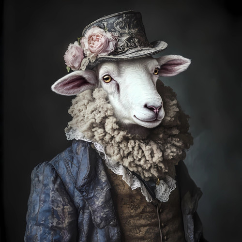 Gentelman Sheep in a white with a soft, woolly texture with a top hat featuring