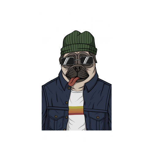 Pug dog king of the street vector illustration (2) Poster Canvas Movie Film Prin