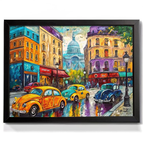 City Cars Wall Art Oil Style Landscape Oil City Cars Art Print Office Picture (1