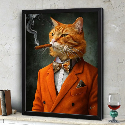 Vintage Ginger Cat In A Suit Animal Wall Art Print Cat Poster Ginger Cat Print P