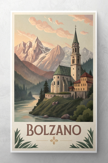 Bolzano Italy Travel Poster - Alpine Cityscape & Medieval Charm Art Print Poster